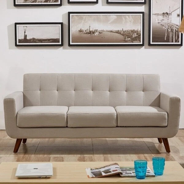 Divano Chesterfield in lino in stile Mid-Century