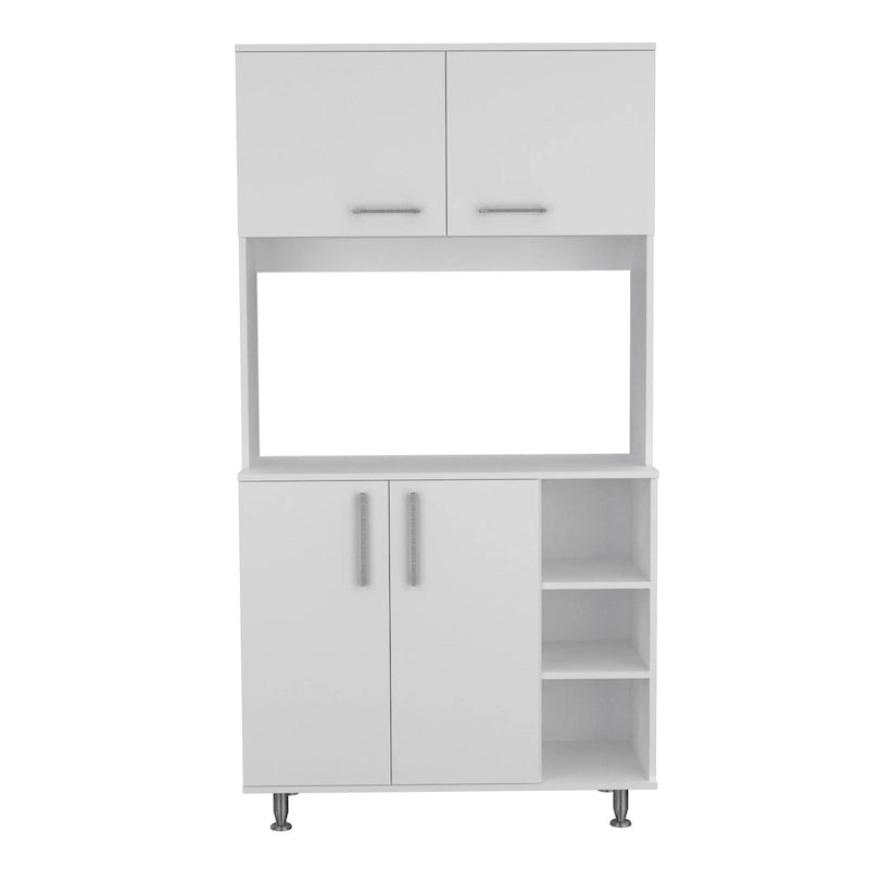 Set Cucina 2 Pezzi, Isola Cucina con Ruote e Mobile Dispensa, Bianco e Rovere Chiaro