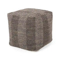 Pouf cubo in cotone lavorato a mano, motivo chevron, marrone beige giallo