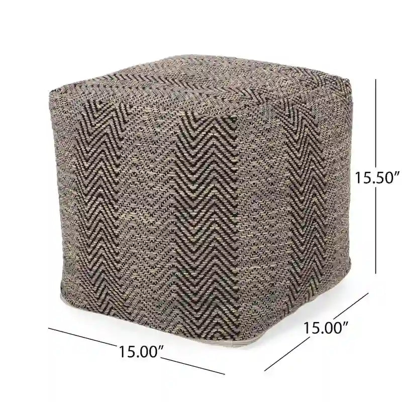 Pouf cubo in cotone lavorato a mano, motivo chevron, marrone beige giallo