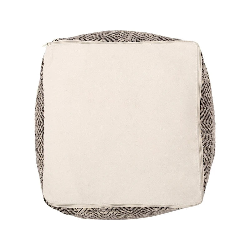 Pouf cubo in cotone lavorato a mano, motivo chevron, marrone beige giallo
