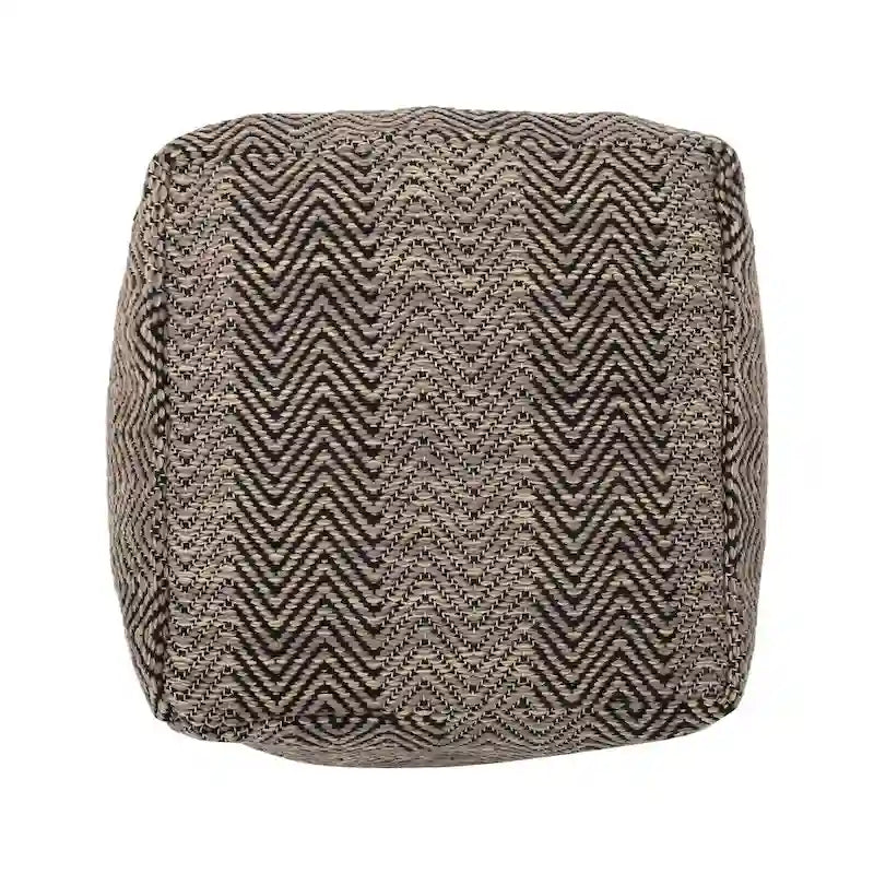 Pouf cubo in cotone lavorato a mano, motivo chevron, marrone beige giallo