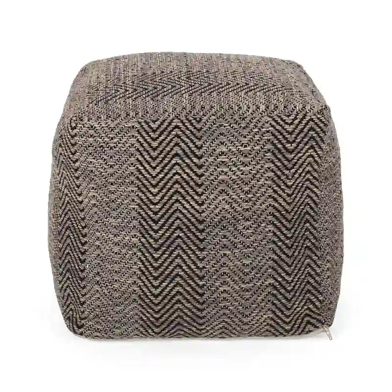 Pouf cubo in cotone lavorato a mano, motivo chevron, marrone beige giallo