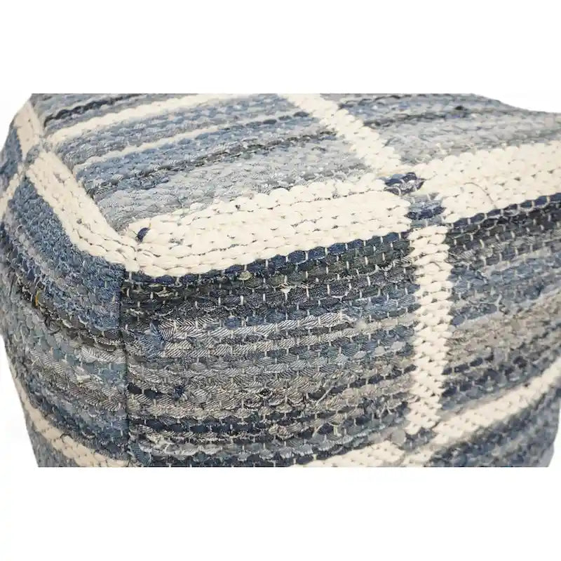 Pouf artigianale in lana e cotone, blu, medio