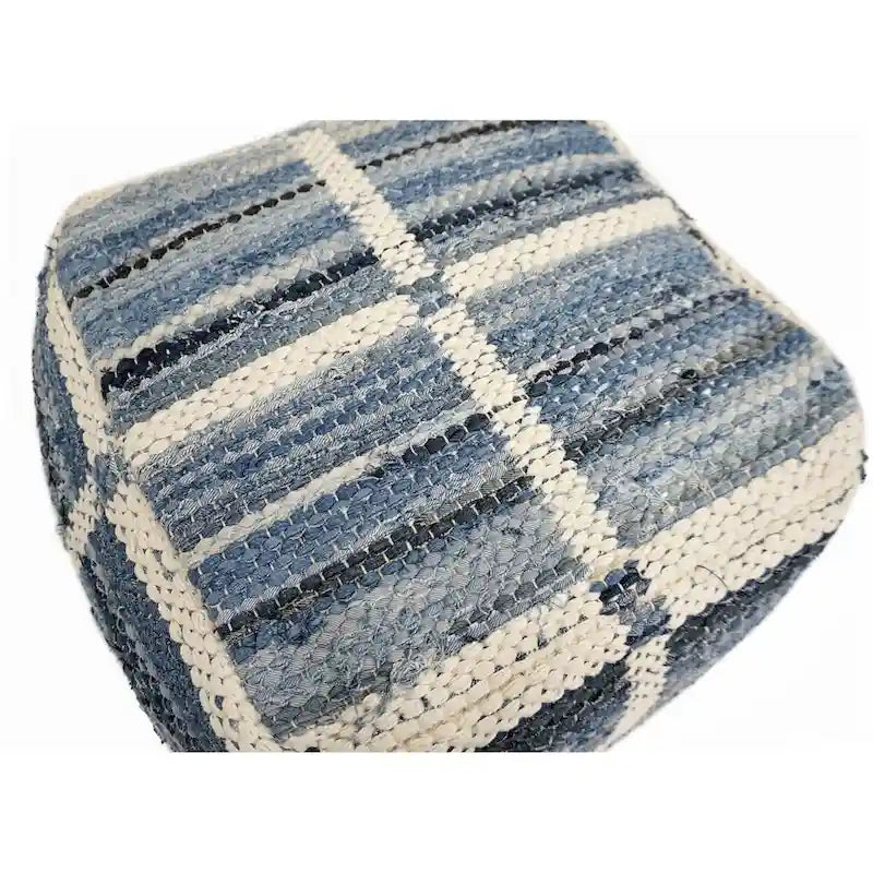 Pouf artigianale in lana e cotone, blu, medio