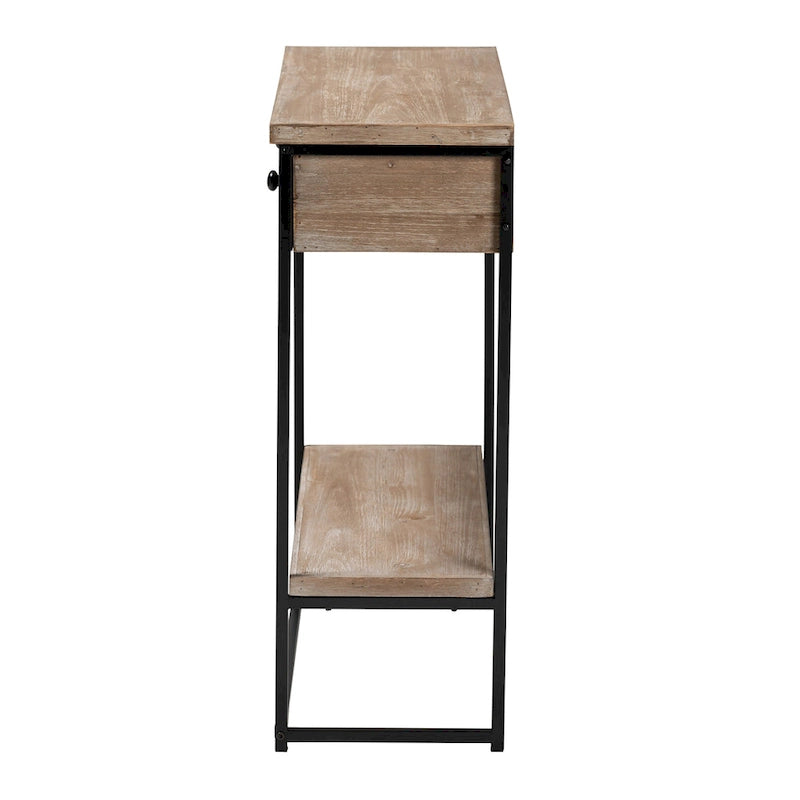 Consolle moderna industriale con 2 cassetti, legno marrone naturale e metallo nero