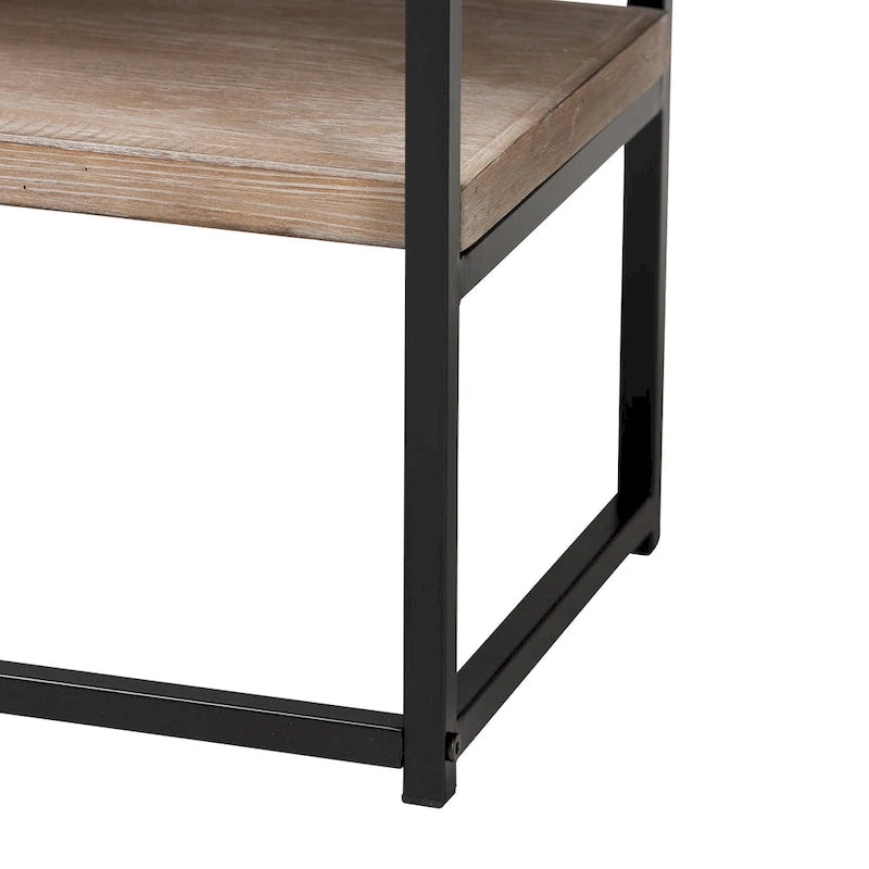 Consolle moderna industriale con 2 cassetti, legno marrone naturale e metallo nero