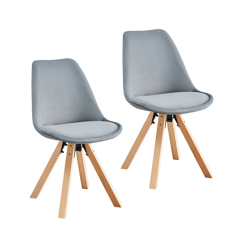 Sedie da Pranzo in Velluto Set da 2 con Gambe in Legno di Faggio