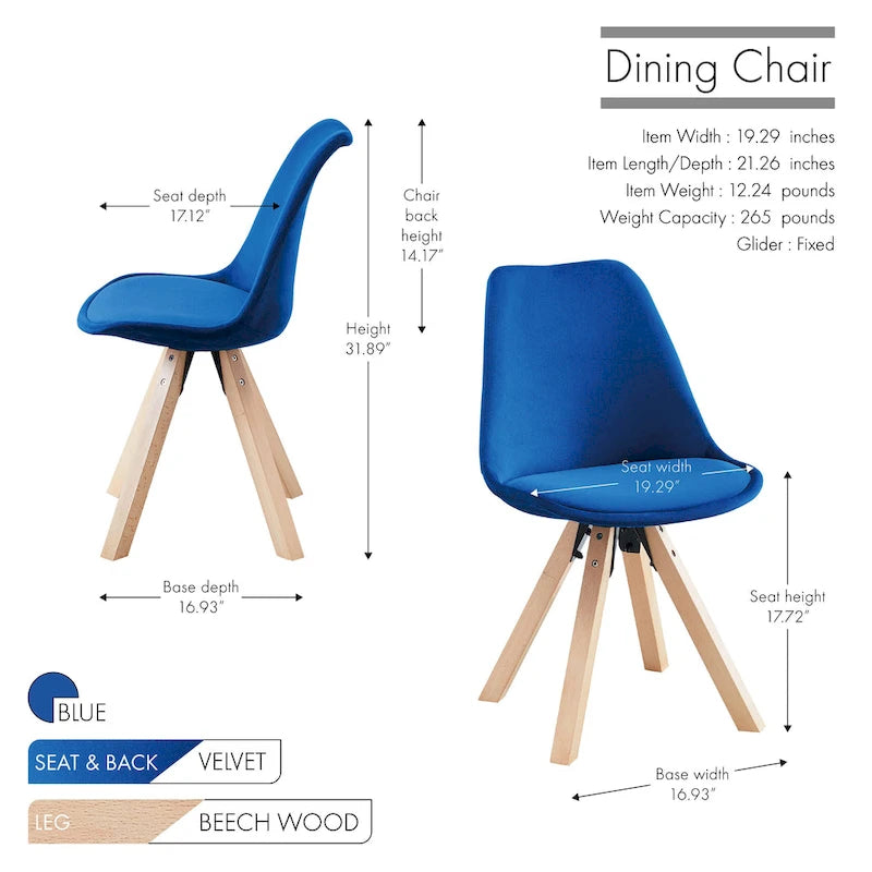 Sedie da Pranzo in Velluto Set da 2 con Gambe in Legno di Faggio