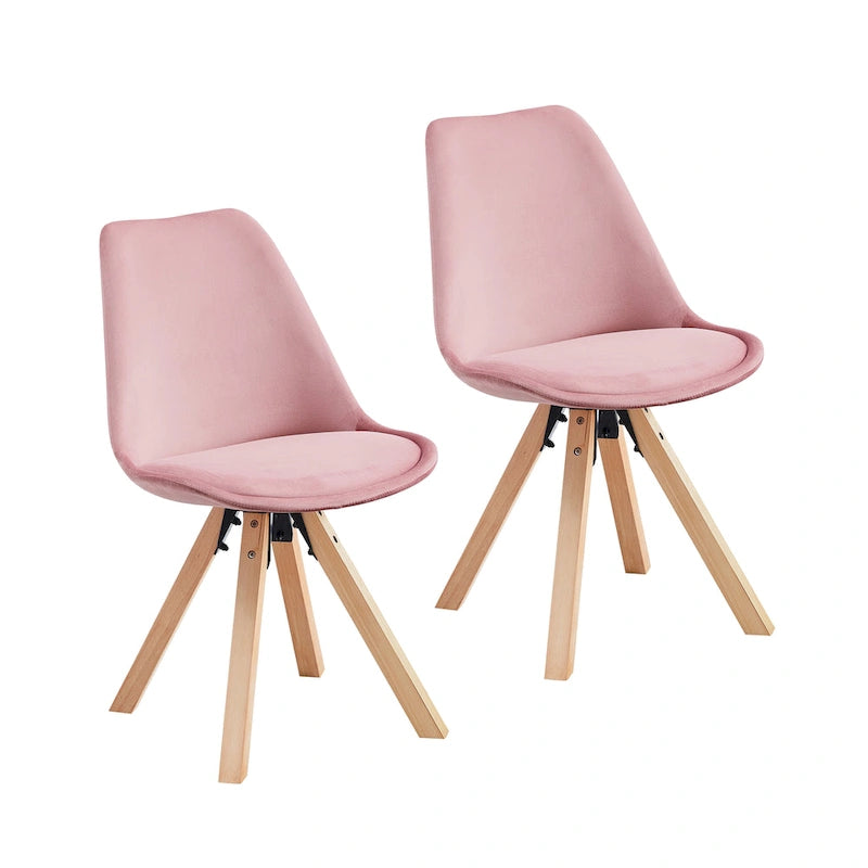Sedie da Pranzo in Velluto Set da 2 con Gambe in Legno di Faggio