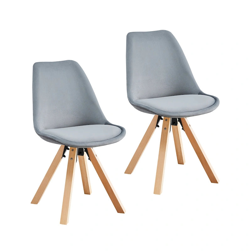 Sedie da Pranzo in Velluto Set da 2 con Gambe in Legno di Faggio
