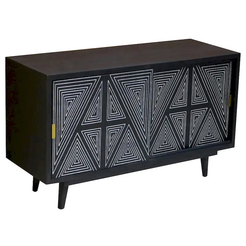 Credenza/Buffet Mid-Century Modern in Legno Massello a 2 Ante, Motivo Geometrico
