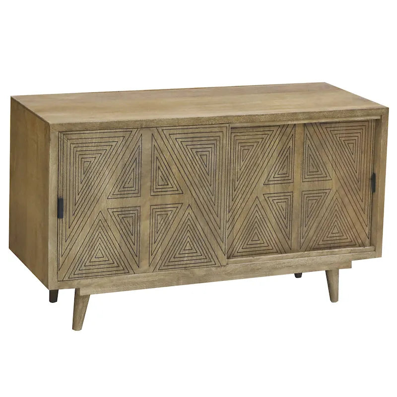 Credenza/Buffet Mid-Century Modern in Legno Massello a 2 Ante, Motivo Geometrico