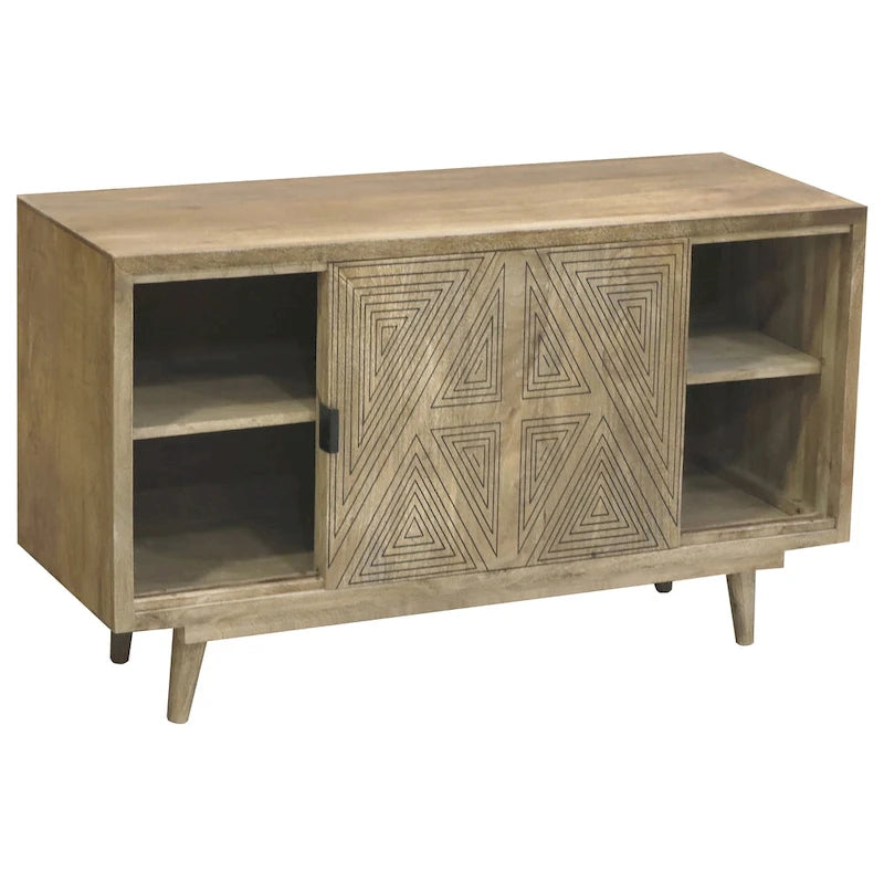 Credenza/Buffet Mid-Century Modern in Legno Massello a 2 Ante, Motivo Geometrico