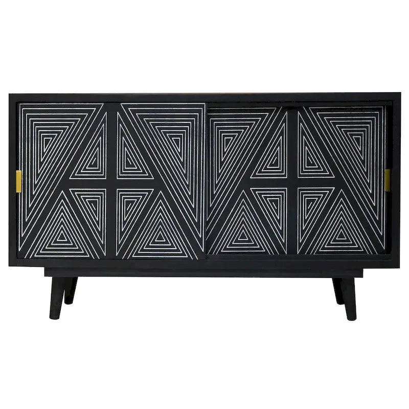 Credenza/Buffet Mid-Century Modern in Legno Massello a 2 Ante, Motivo Geometrico