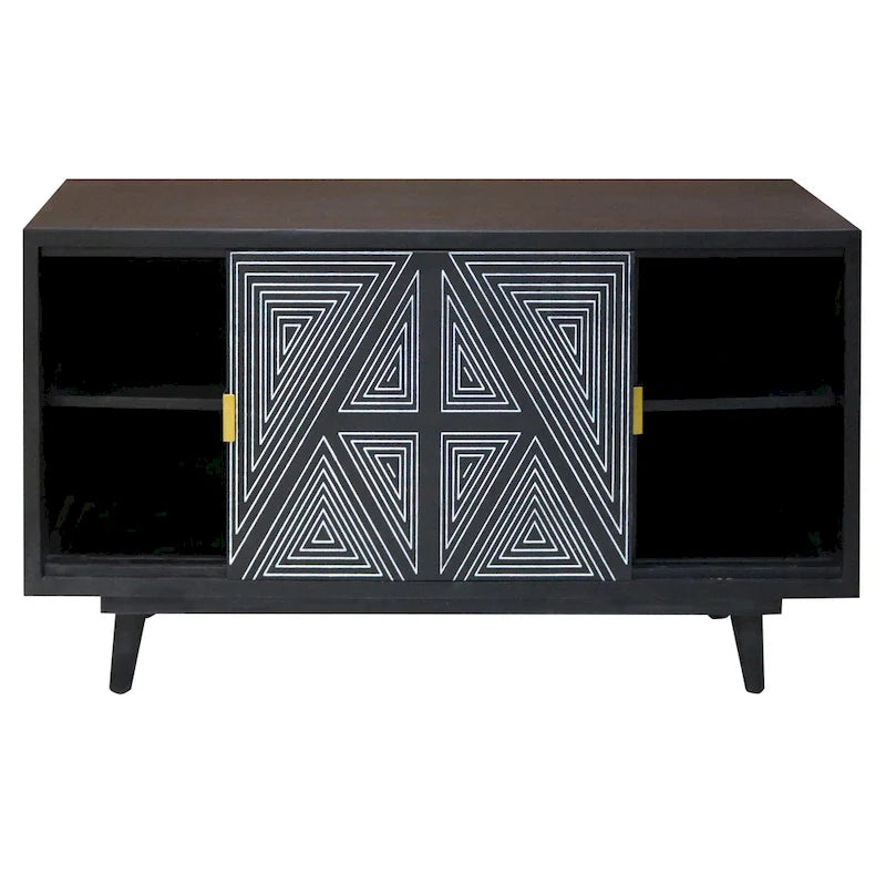 Credenza/Buffet Mid-Century Modern in Legno Massello a 2 Ante, Motivo Geometrico