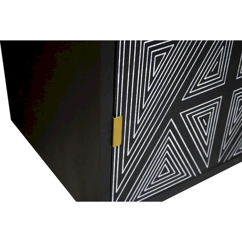 Credenza/Buffet Mid-Century Modern in Legno Massello a 2 Ante, Motivo Geometrico