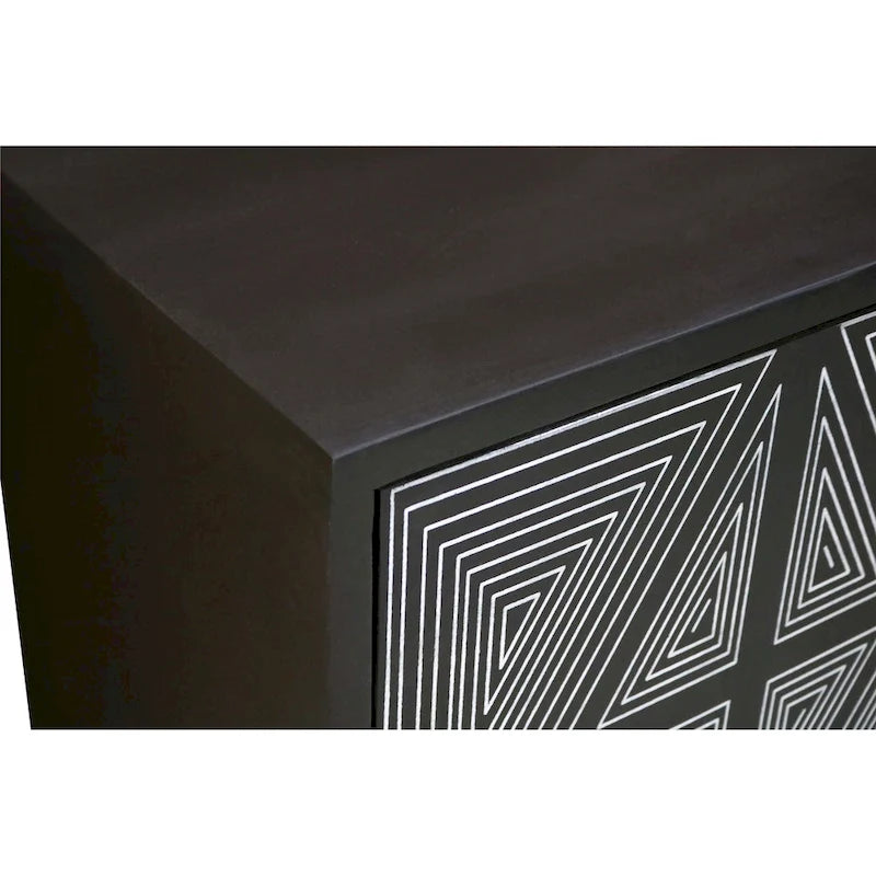 Credenza/Buffet Mid-Century Modern in Legno Massello a 2 Ante, Motivo Geometrico