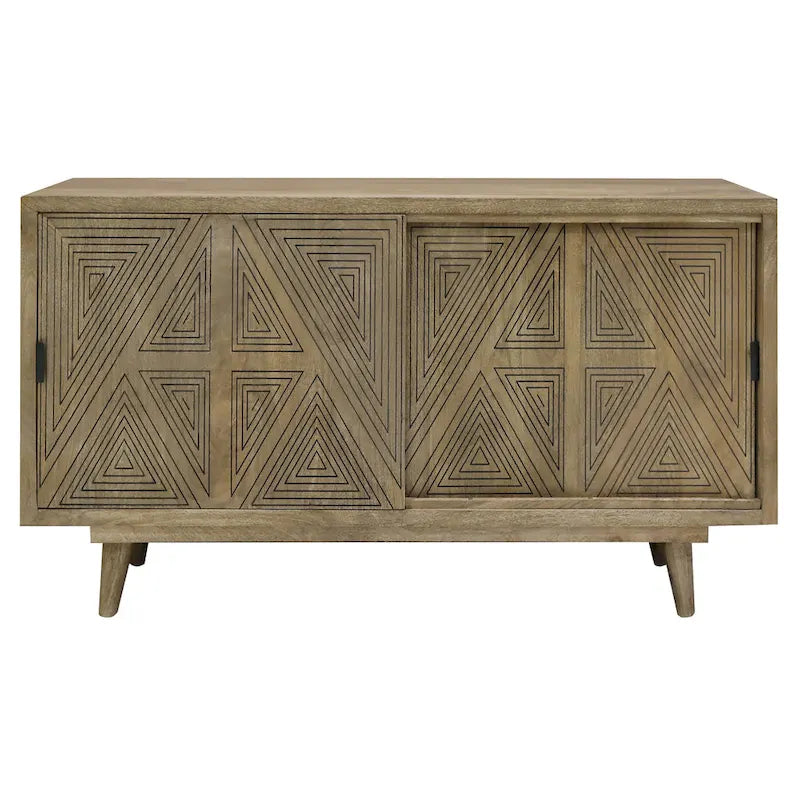 Credenza/Buffet Mid-Century Modern in Legno Massello a 2 Ante, Motivo Geometrico