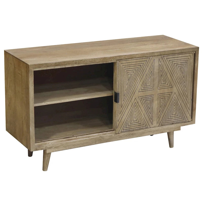 Credenza/Buffet Mid-Century Modern in Legno Massello a 2 Ante, Motivo Geometrico