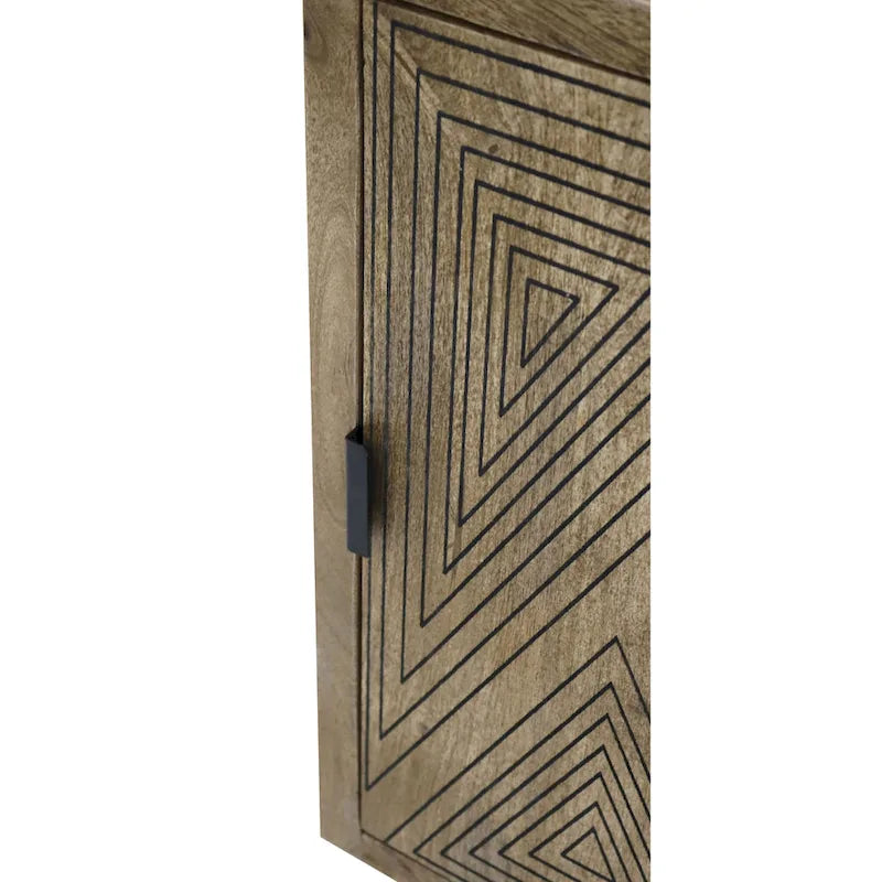 Credenza/Buffet Mid-Century Modern in Legno Massello a 2 Ante, Motivo Geometrico