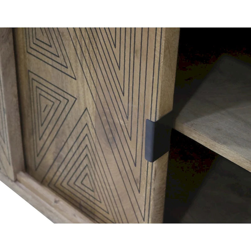Credenza/Buffet Mid-Century Modern in Legno Massello a 2 Ante, Motivo Geometrico