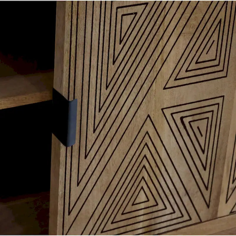 Credenza/Buffet Mid-Century Modern in Legno Massello a 2 Ante, Motivo Geometrico