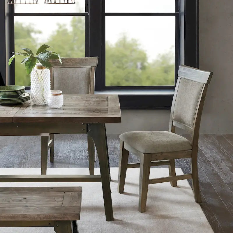 Set di 2 sedie da pranzo imbottite rustiche con legno anticato a mano