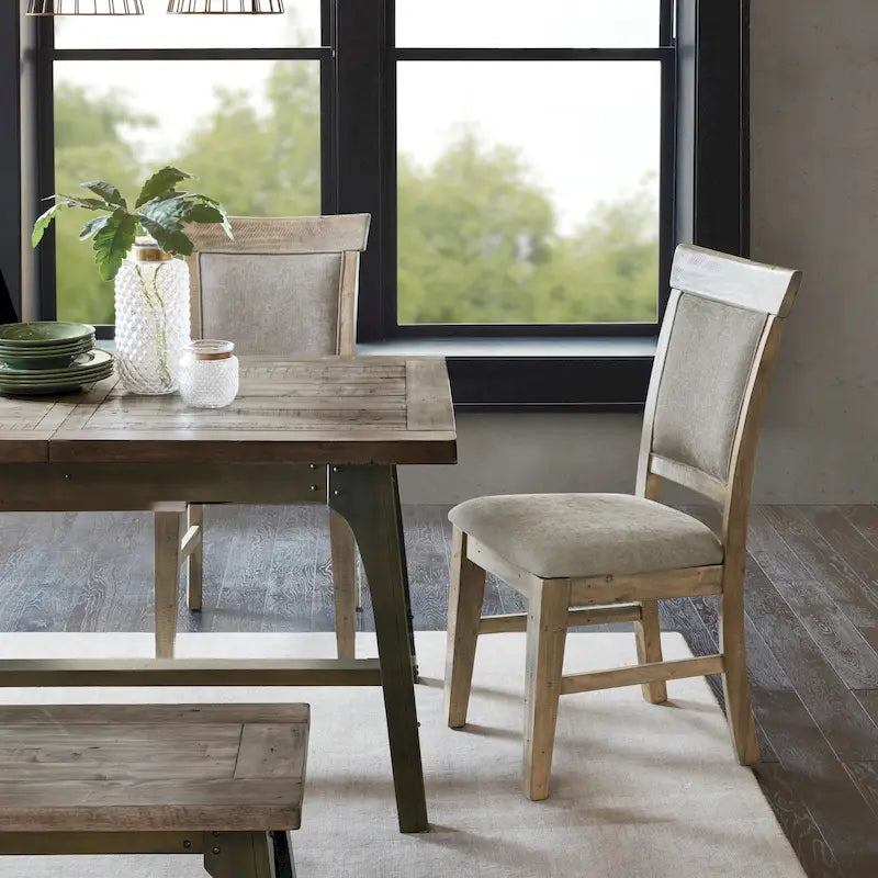 Set di 2 sedie da pranzo imbottite rustiche con legno anticato a mano