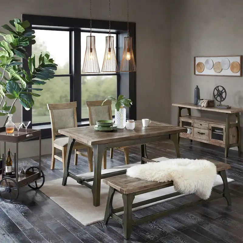 Set di 2 sedie da pranzo imbottite rustiche con legno anticato a mano