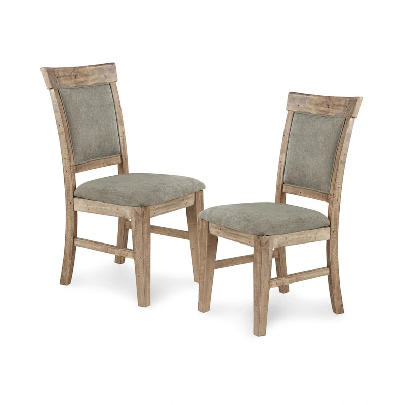 Set di 2 sedie da pranzo imbottite rustiche con legno anticato a mano