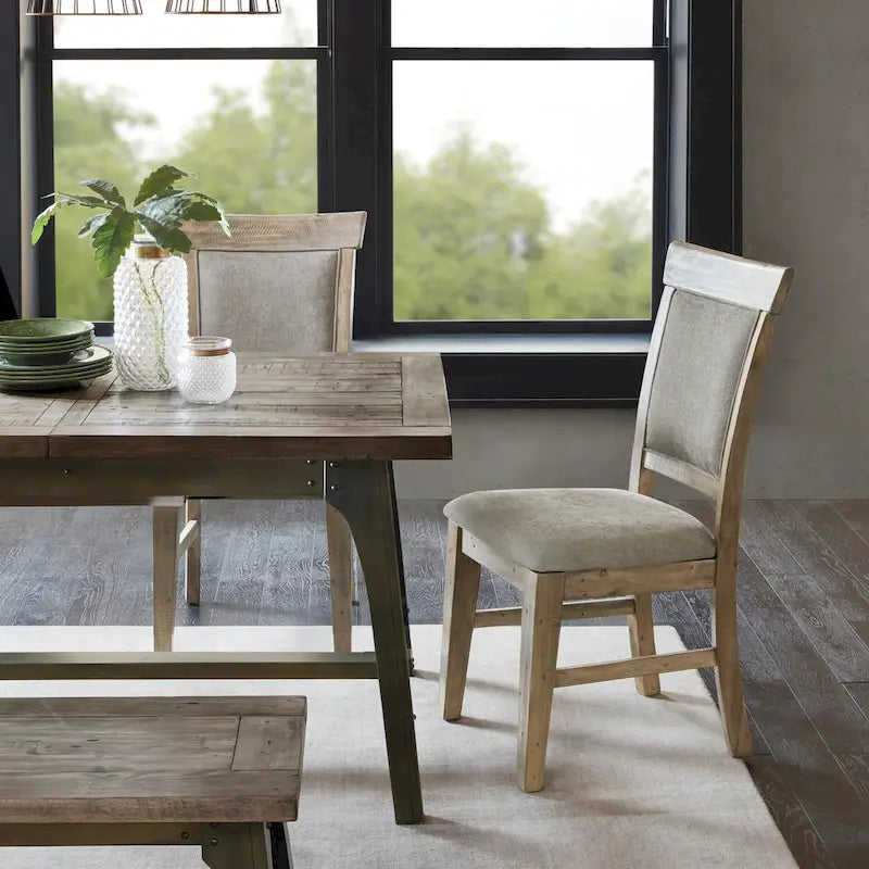 Set di 2 sedie da pranzo imbottite rustiche con legno anticato a mano