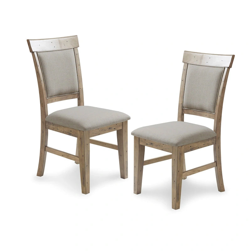 Set di 2 sedie da pranzo imbottite rustiche con legno anticato a mano