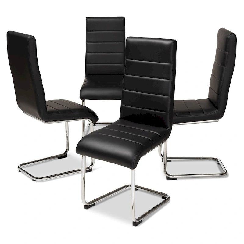 Set di 4 sedie da pranzo in similpelle Mid-Century Modern, gambe cromate