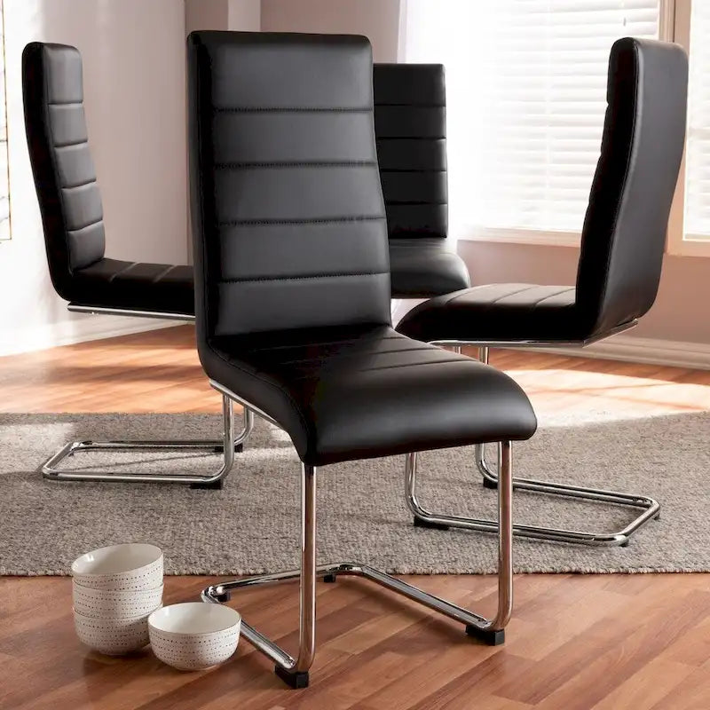Set di 4 sedie da pranzo in similpelle Mid-Century Modern, gambe cromate