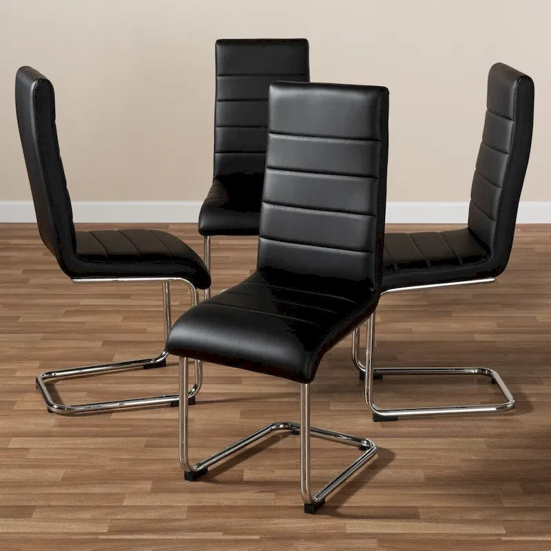 Set di 4 sedie da pranzo in similpelle Mid-Century Modern, gambe cromate