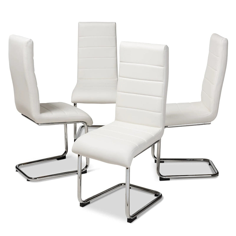 Set di 4 sedie da pranzo in similpelle Mid-Century Modern, gambe cromate