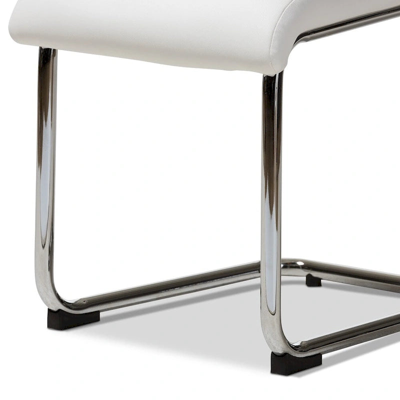 Set di 4 sedie da pranzo in similpelle Mid-Century Modern, gambe cromate