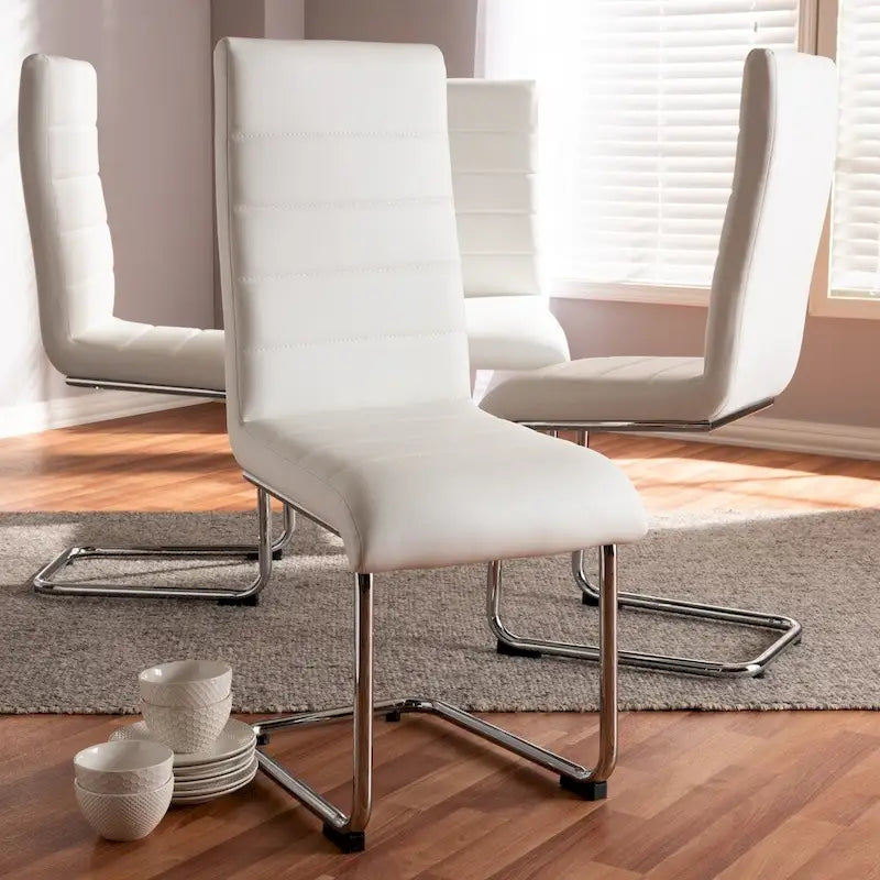 Set di 4 sedie da pranzo in similpelle Mid-Century Modern, gambe cromate