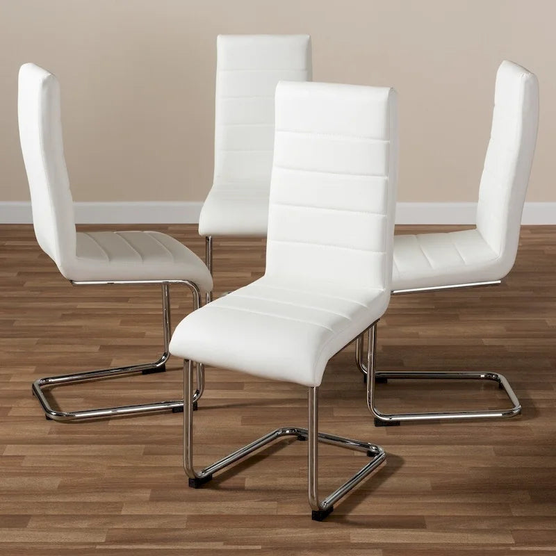 Set di 4 sedie da pranzo in similpelle Mid-Century Modern, gambe cromate