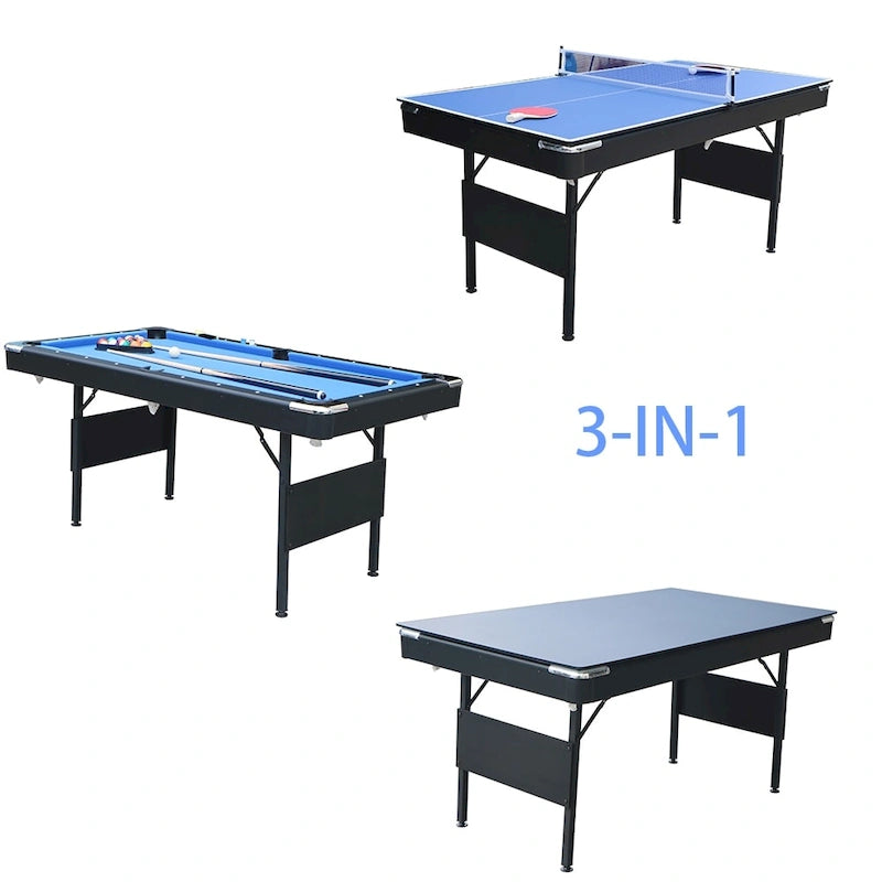 65.7 Tavoli da Gioco Portatili 3-in-1, Biliardo, Ping Pong, Piano del Tavolo per la Casa - N/A