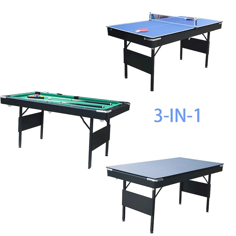 65.7 Tavoli da Gioco Portatili 3-in-1, Biliardo, Ping Pong, Piano del Tavolo per la Casa - N/A