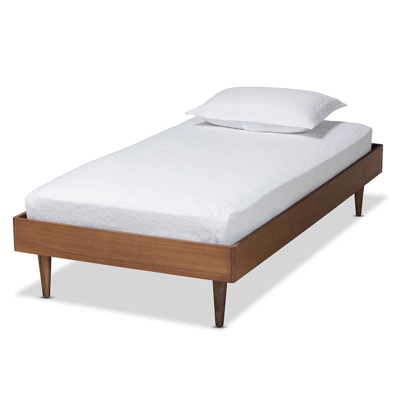 Struttura letto a piattaforma matrimoniale in legno con finitura in frassino e noce moderna