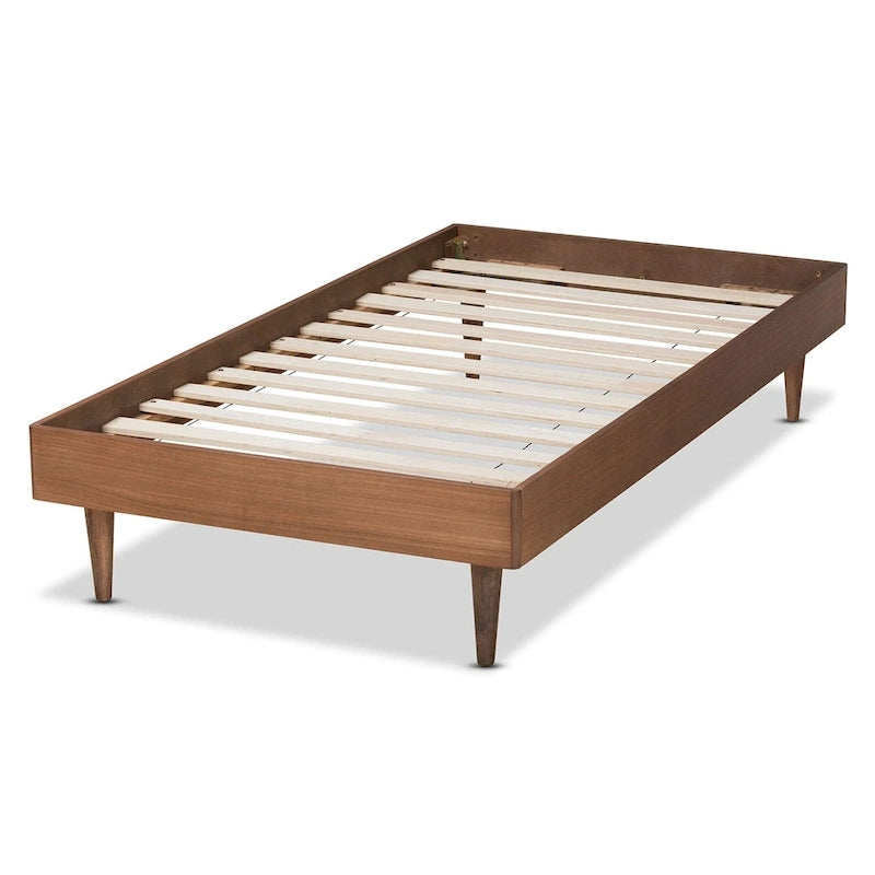 Struttura letto a piattaforma matrimoniale in legno con finitura in frassino e noce moderna