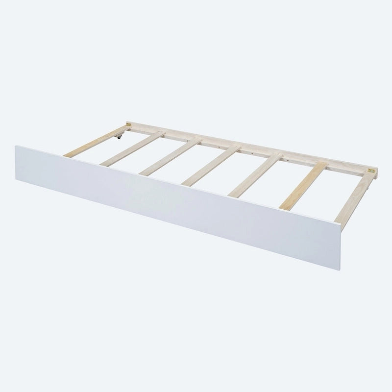 Letto a giorno in legno di dimensioni singole con letto estraibile e sponde di protezione a staccionata