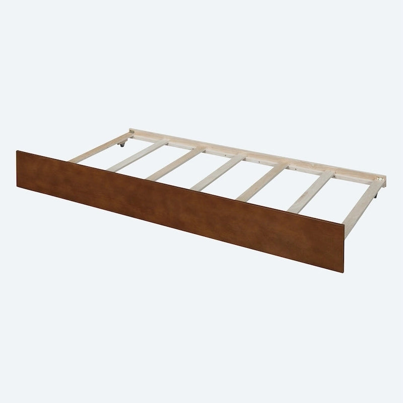 Letto a giorno in legno di dimensioni singole con letto estraibile e sponde di protezione a staccionata