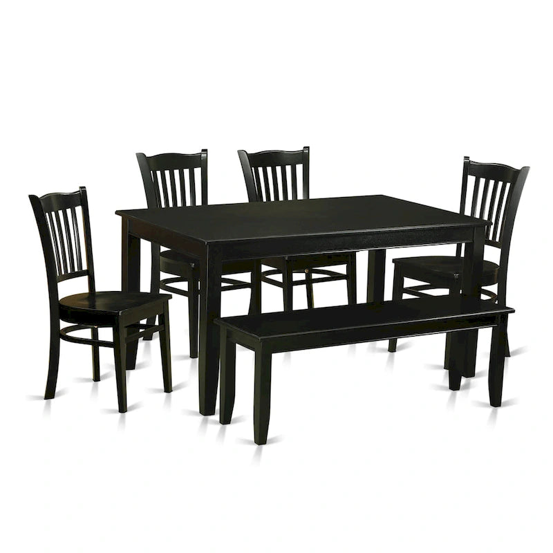 Set da pranzo 6 pezzi, tavolo rettangolare, 4 sedie e panca, nero