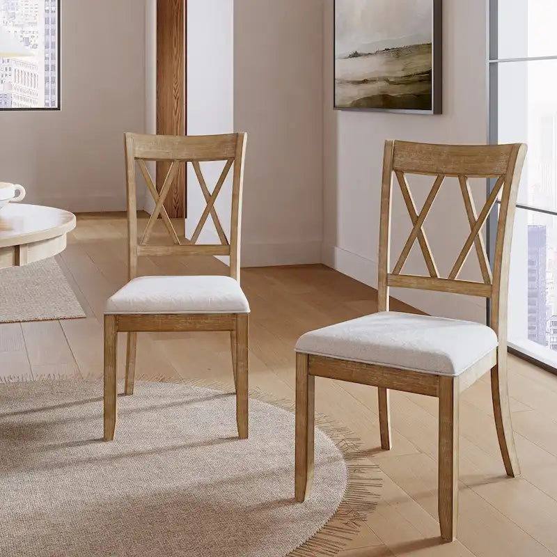 Set di 2 sedie da pranzo in legno massello naturale in stile rustico