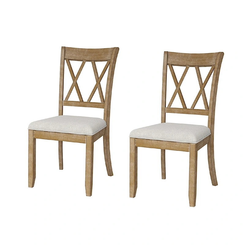 Set di 2 sedie da pranzo in legno massello naturale in stile rustico