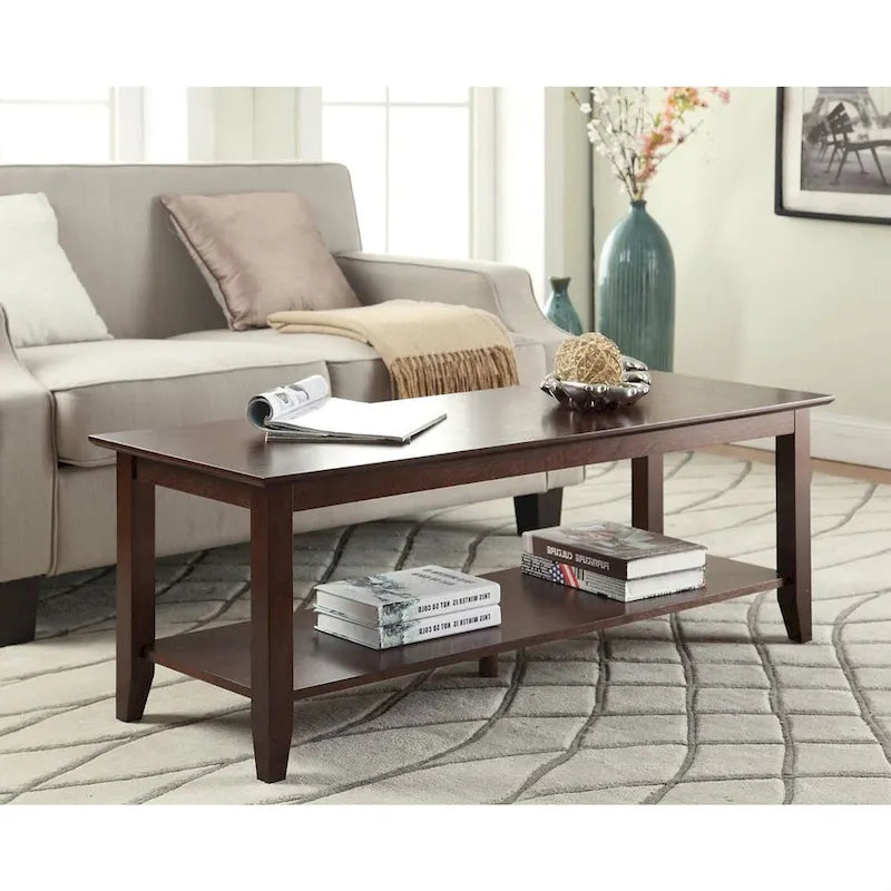 Tavolino da Caffè Espresso con Venature del Legno e Ripiano Inferiore - 17 x 48 x 17 pollici